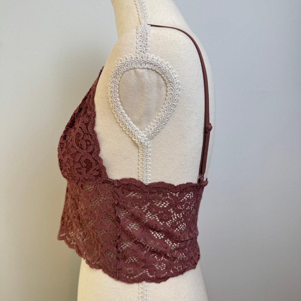 Lace Crop Cami XS Pink Floral Sheer Coquette Boho Balletcore 90s Dainty Layering - Picture 4 of 9